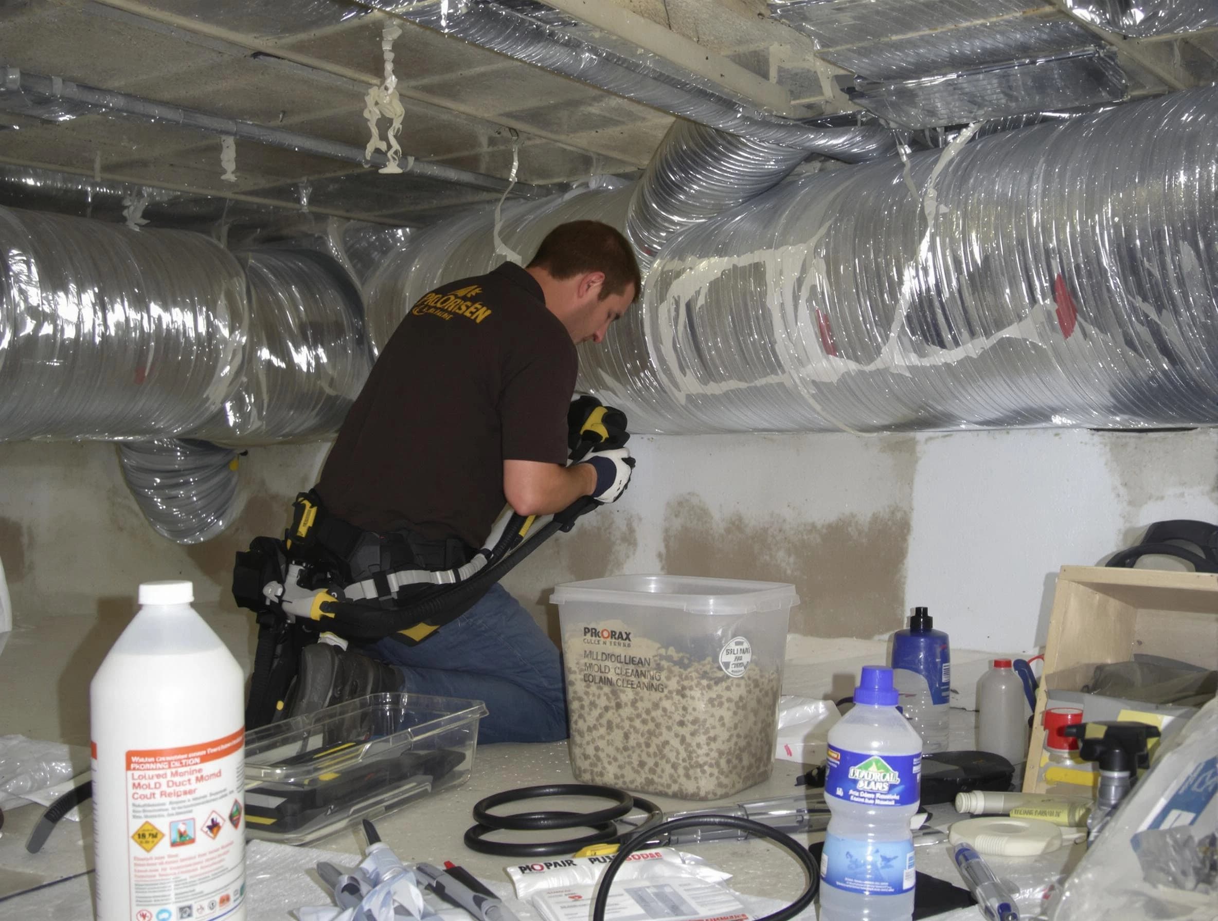 Greenwood Village Air Duct Cleaning specialist performing professional mold removal from air ducts in Greenwood Village