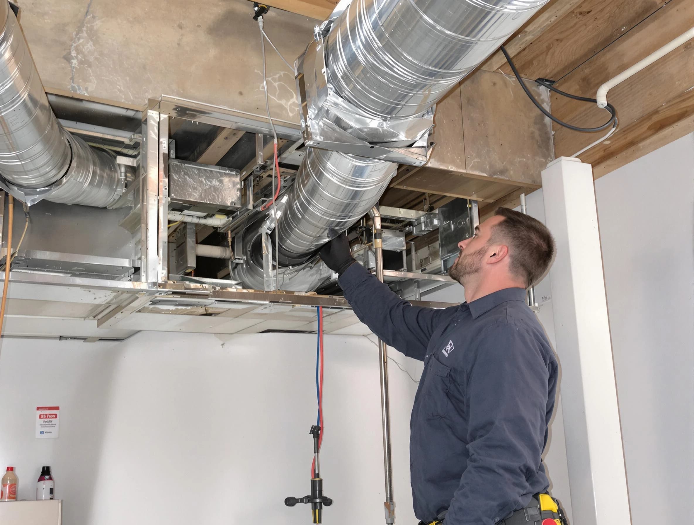 Greenwood Village Air Duct Cleaning technician performing professional air duct repair using specialized tools in Greenwood Village
