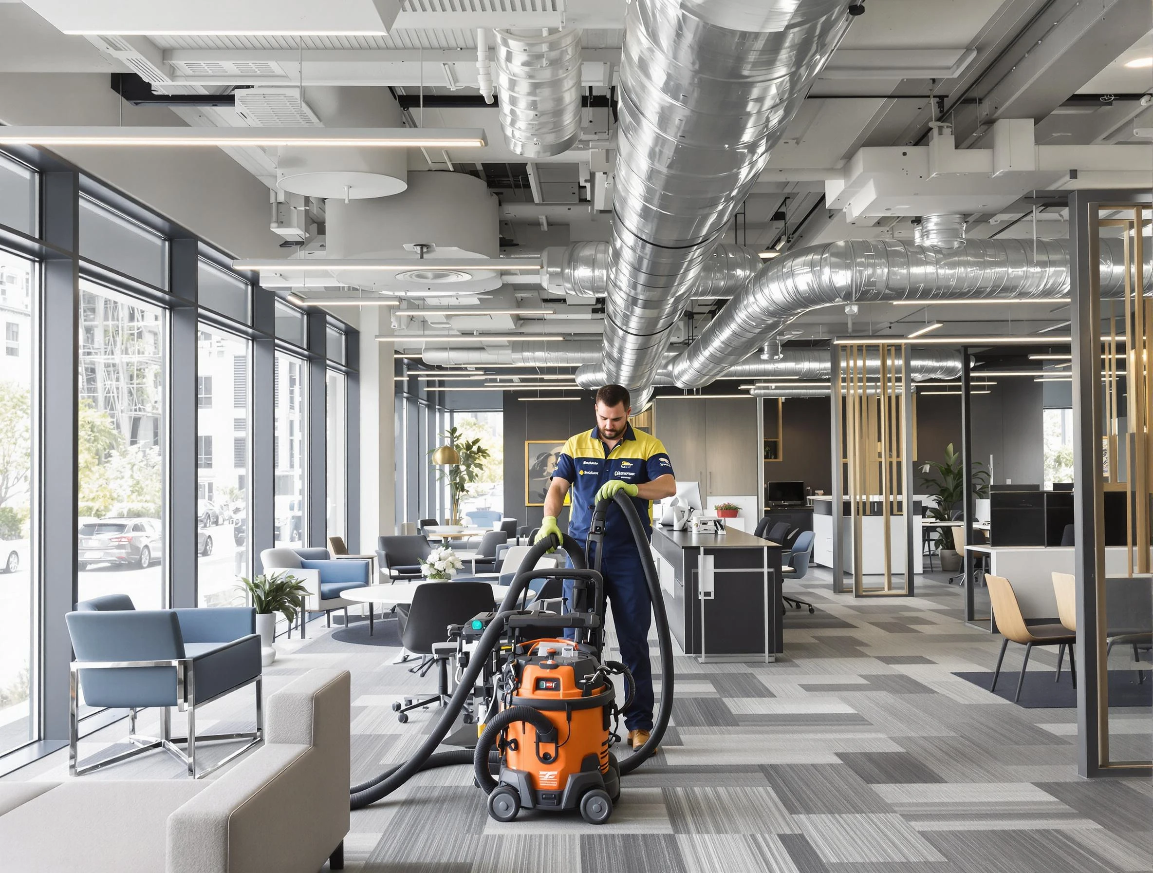Greenwood Village Air Duct Cleaning team performing thorough commercial duct cleaning at a Greenwood Village business center